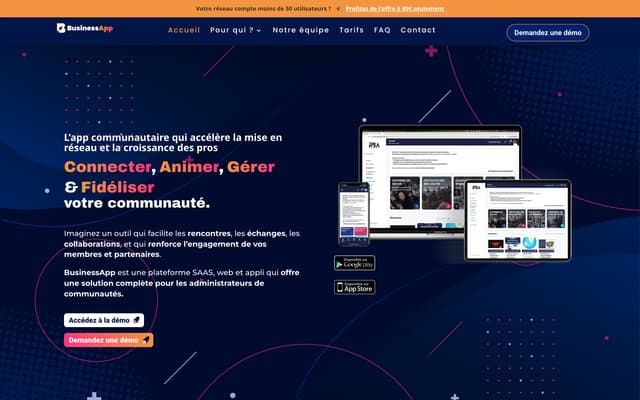 Page d'accueil de la plateforme BusinessApp