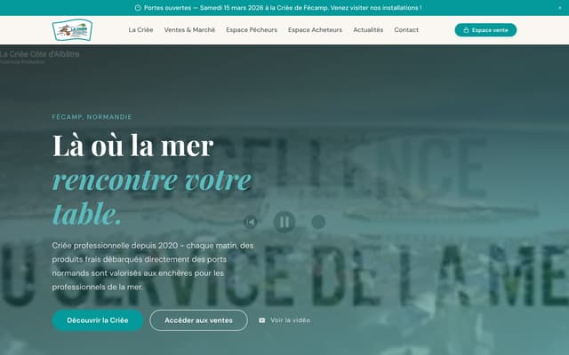Page d'accueil du site Criée Côte d'Albâtre