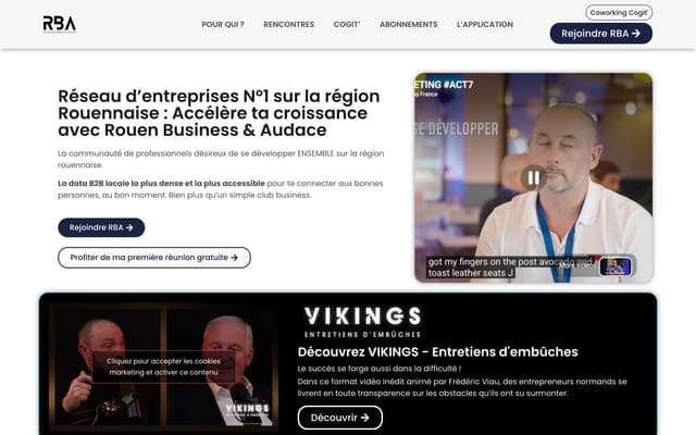 Page d'accueil du site Rouen Business et Audace